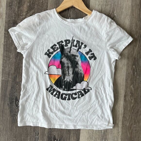 Old Navy Kids White Short Sleeve T-Shirt Keepin It Magical Unicorn Graphic Tee - Picture 4 of 13
